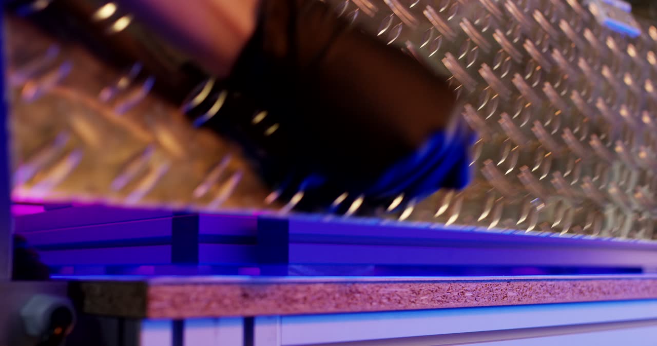 Einsetzen einer Tränenblech-Platte in eine industrielle Prüfvorrichtung